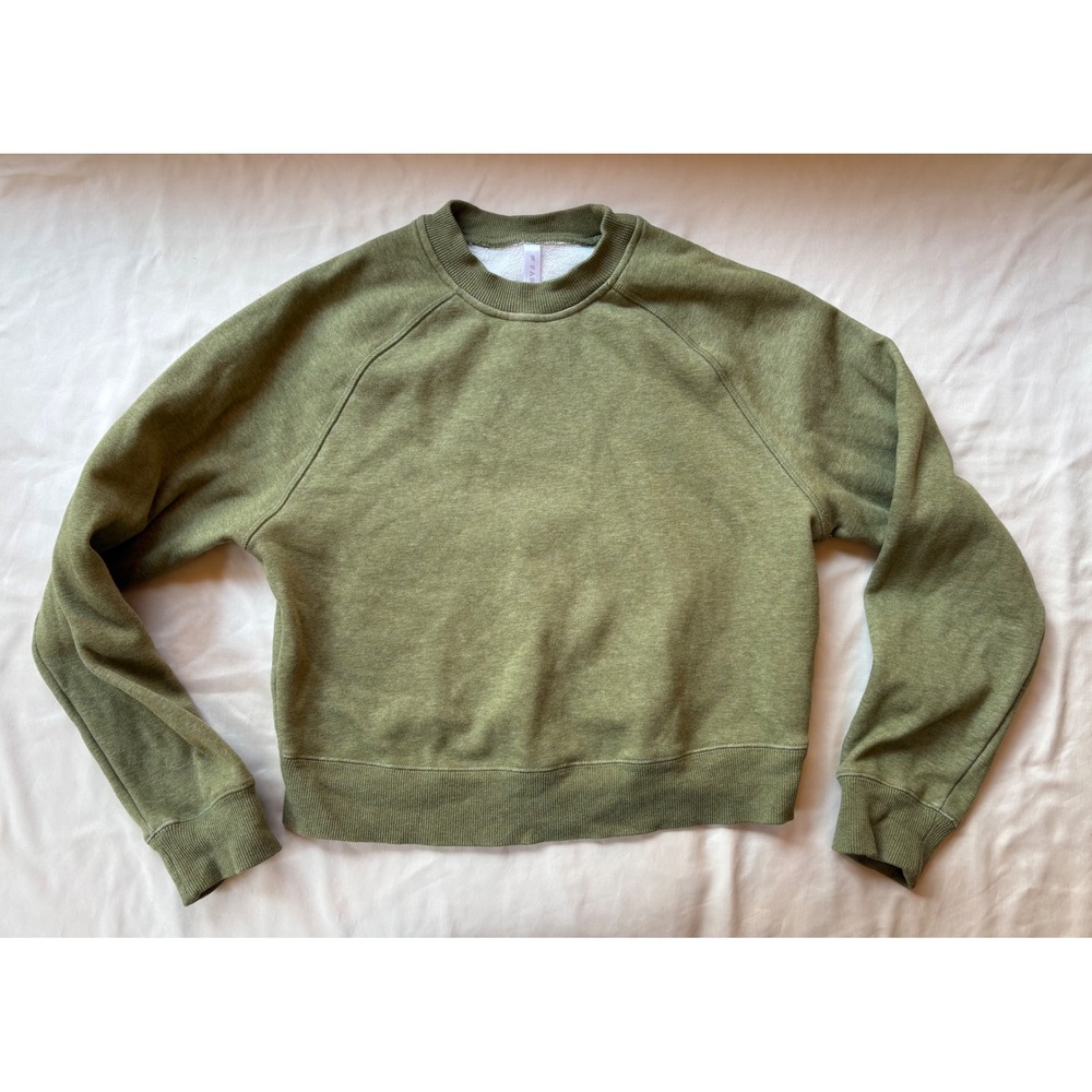 Fabletics Womens Olive Green Raglan Sleeve Cropped Fleece Sweatshirt LS2357076 S